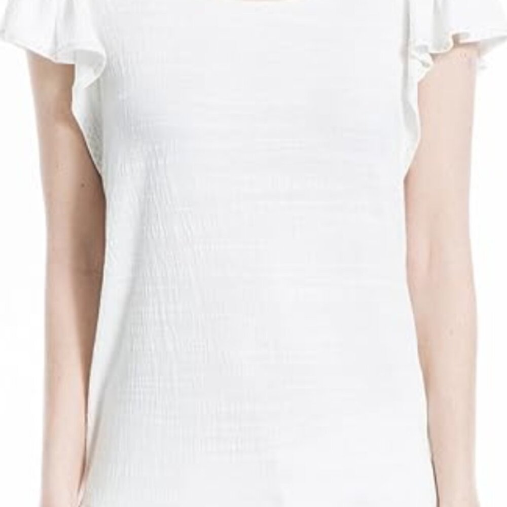Max Studio Flutter Sleeve White Top